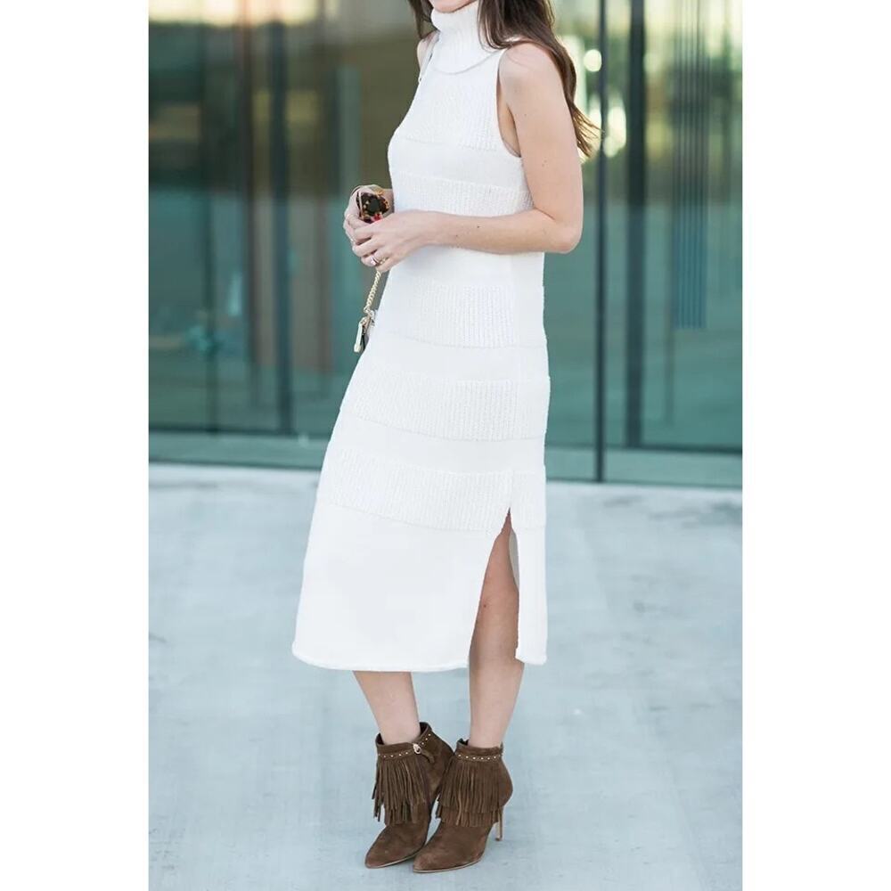 Moth by Anthropologie White Ribbed Turtleneck Sweater Dress XS Bodycon Knit